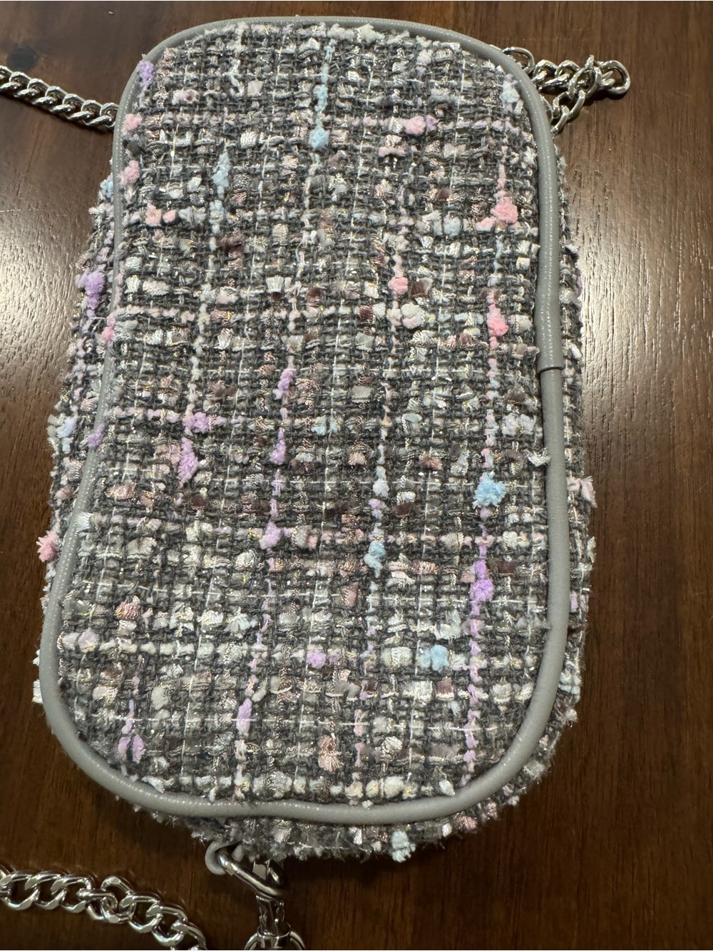 Ah-Dorned Grey Tweed & Pastel Bouclé Chain Crossbody Bag - Speckle Silver 💖